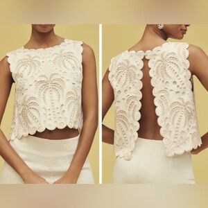 Farm Rio Sleeveless Cutwork Embroidered Open-Back Top, Size XL